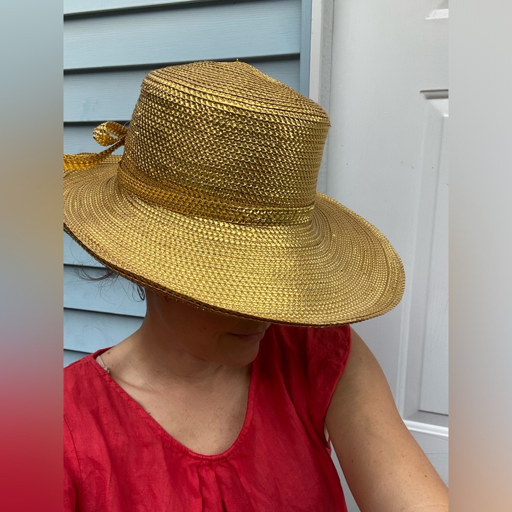 Vintage 90s Frank Olive for Neiman Marcus Gold Straw Sun Hat